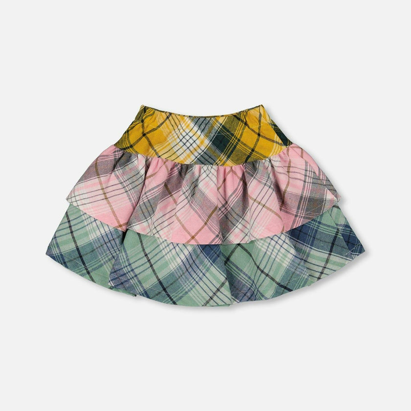 Two-Tiered Flannel Skirt Green Pink and Yellow