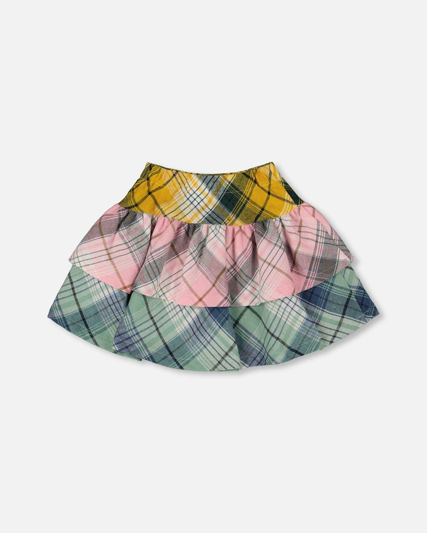 Two-Tiered Flannel Skirt Green Pink and Yellow