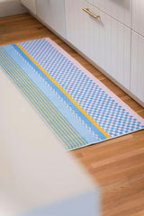 Blue and Pink Striped Checkered Rug by Heather Zhou
