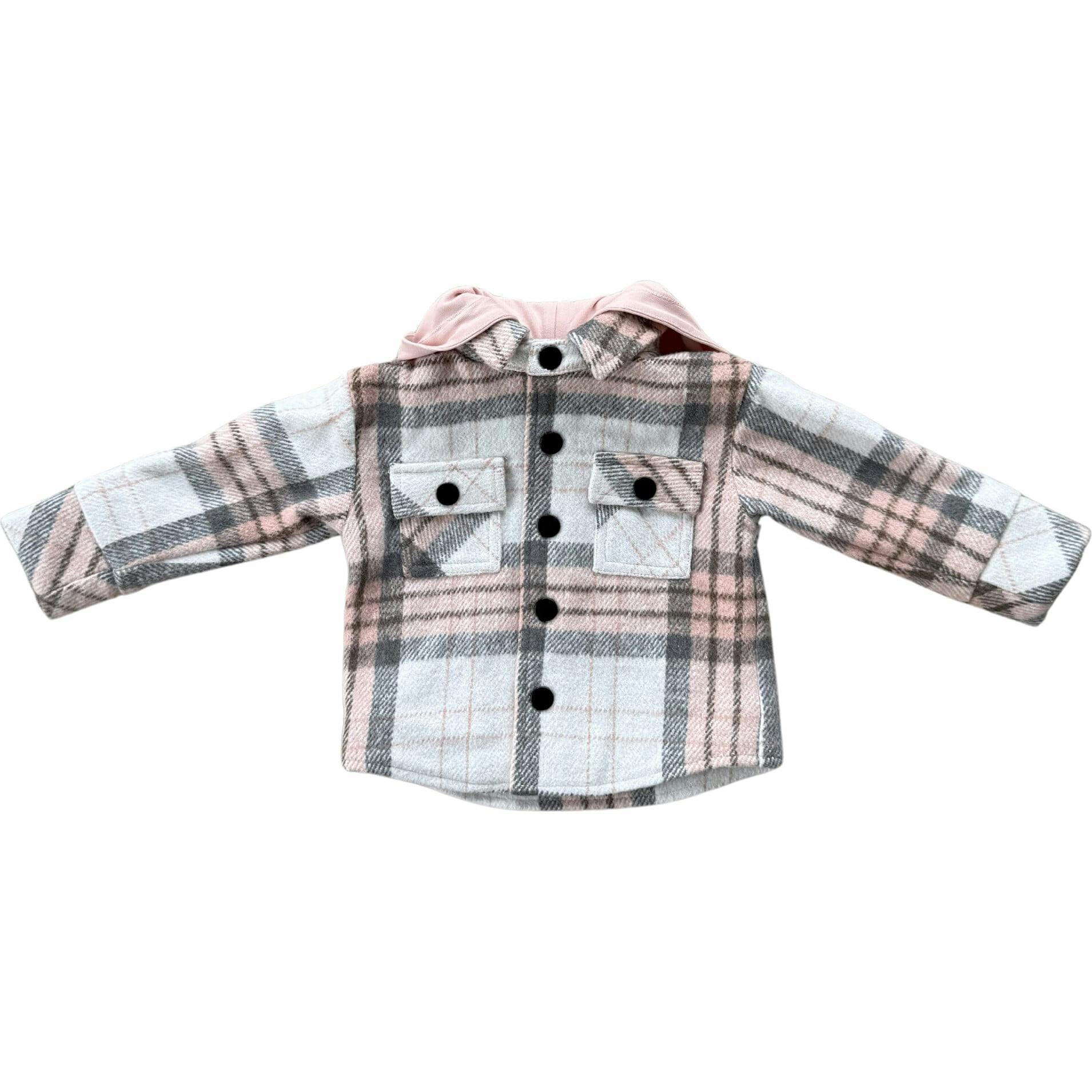 Hooded Shacket Pink Plaid