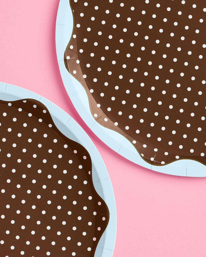 Brown + Blue Plates - 10 paper plates, 7in