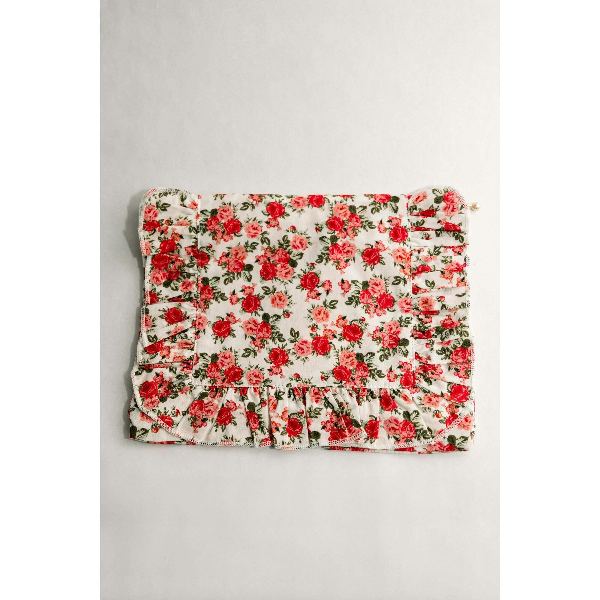Crimson Rose Timeless Floral Ruffle Zipper Pouch