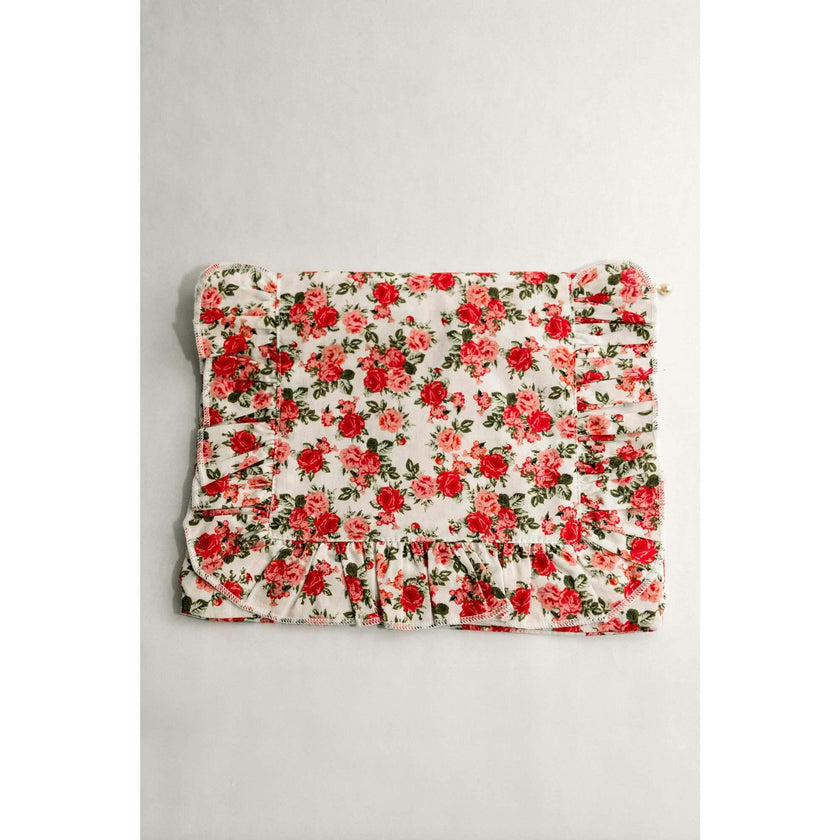 Crimson Rose Timeless Floral Ruffle Zipper Pouch