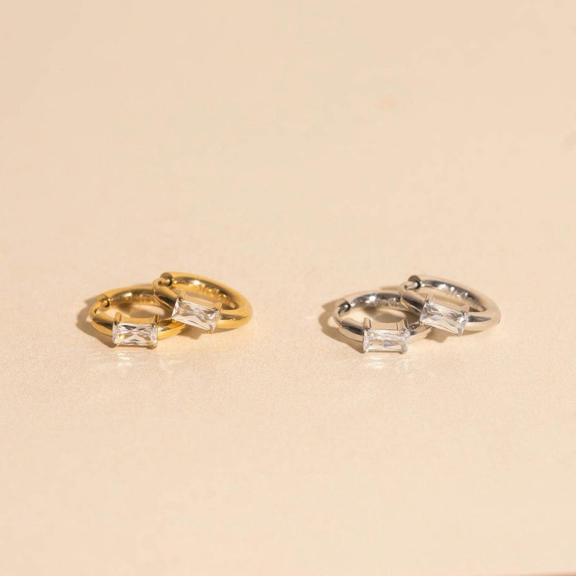 Titanium Baguette Crystal Rounded Huggie Hoop Earrings - FeatherTUFF™