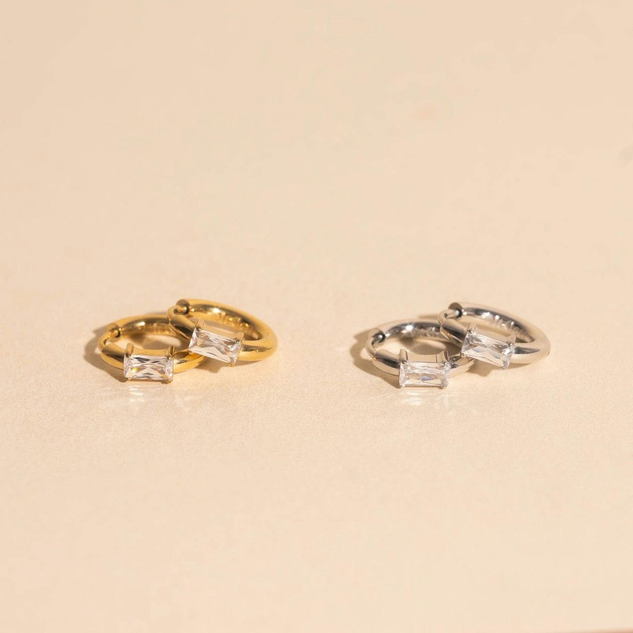 Titanium Baguette Crystal Rounded Huggie Hoop Earrings - FeatherTUFF™