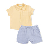 Micro Gingham Blue Blizzard - Polo Button Up with Casual Short