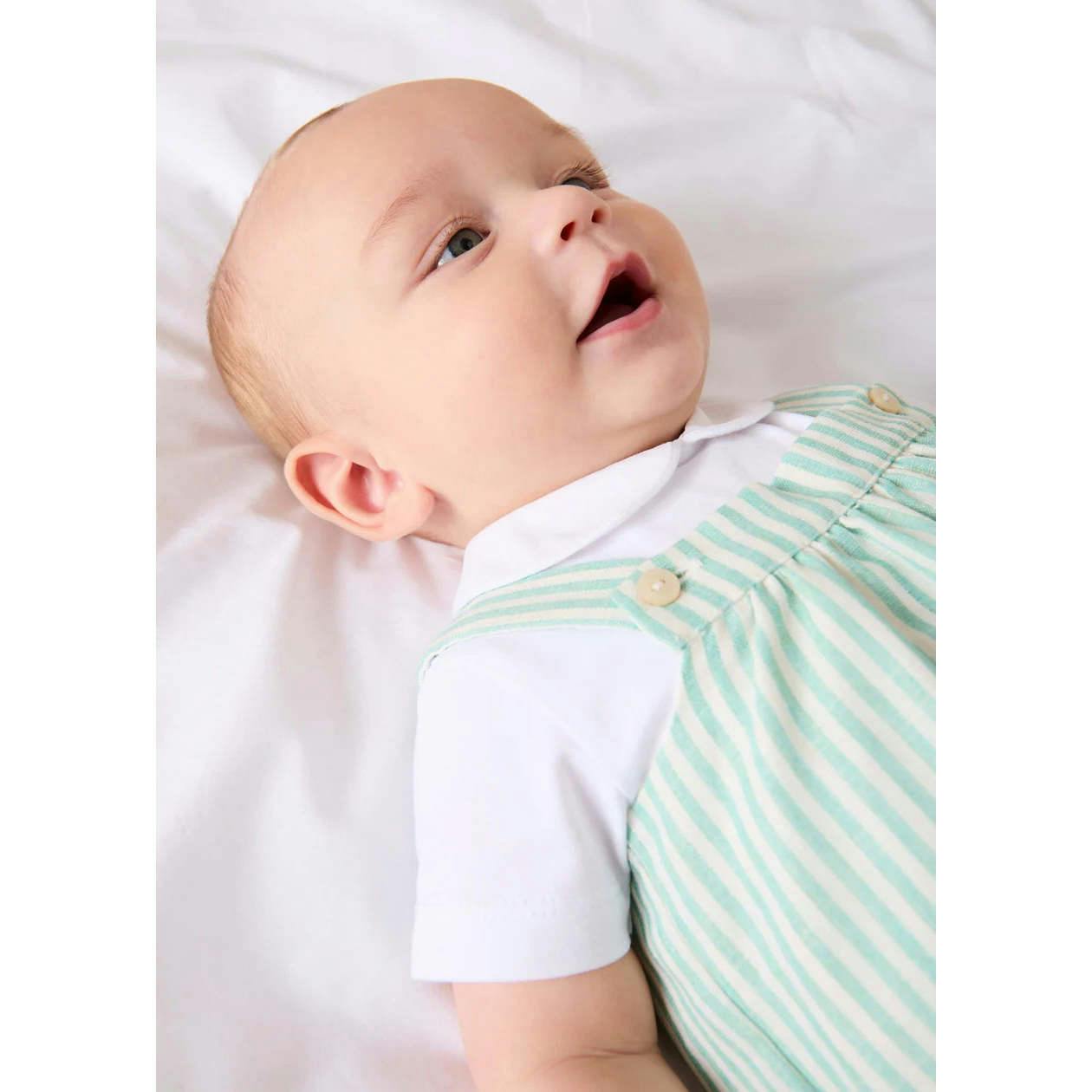 Wimbledon Stripe Button Detail Romper in Green (3mths-2yrs)