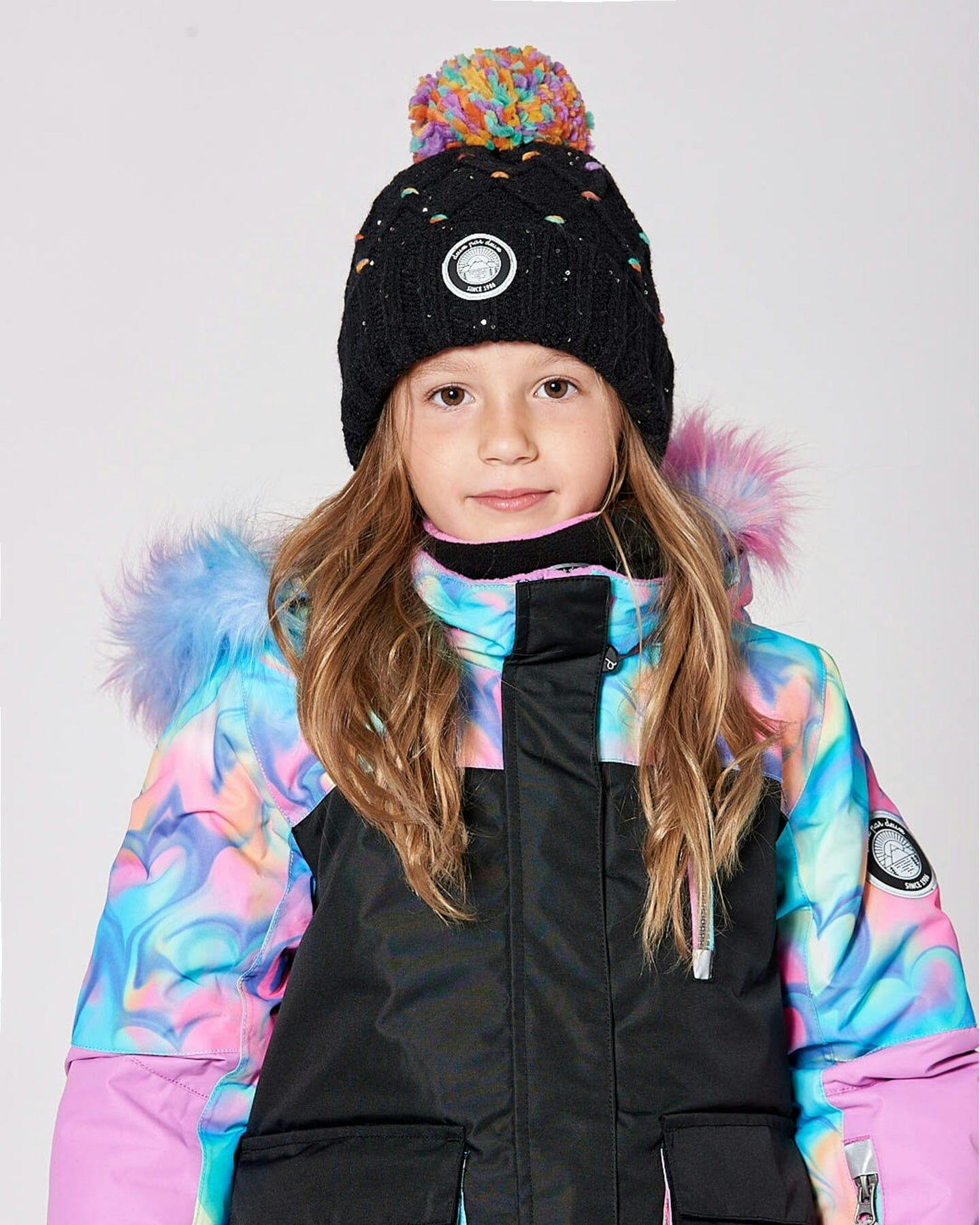Lined Knit Pompom Hat with Little Sequins
