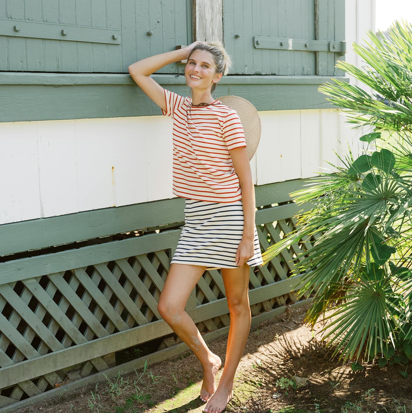 women's cream and navy stripe skirt