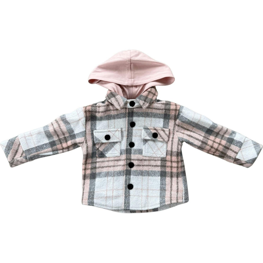 Hooded Shacket Pink Plaid
