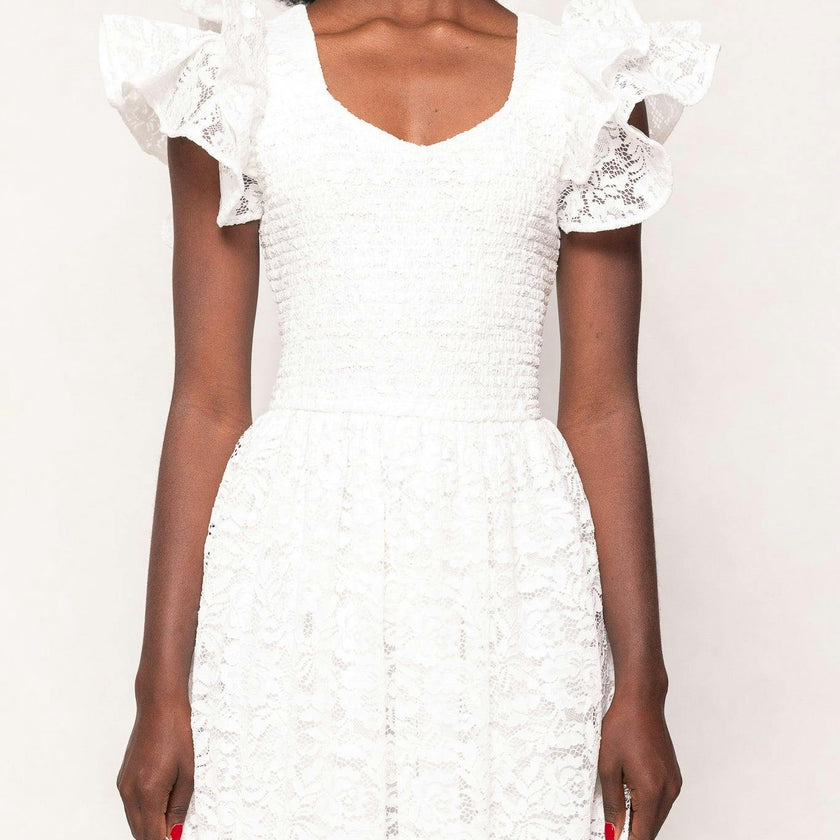 Hattie Dress in White Lace