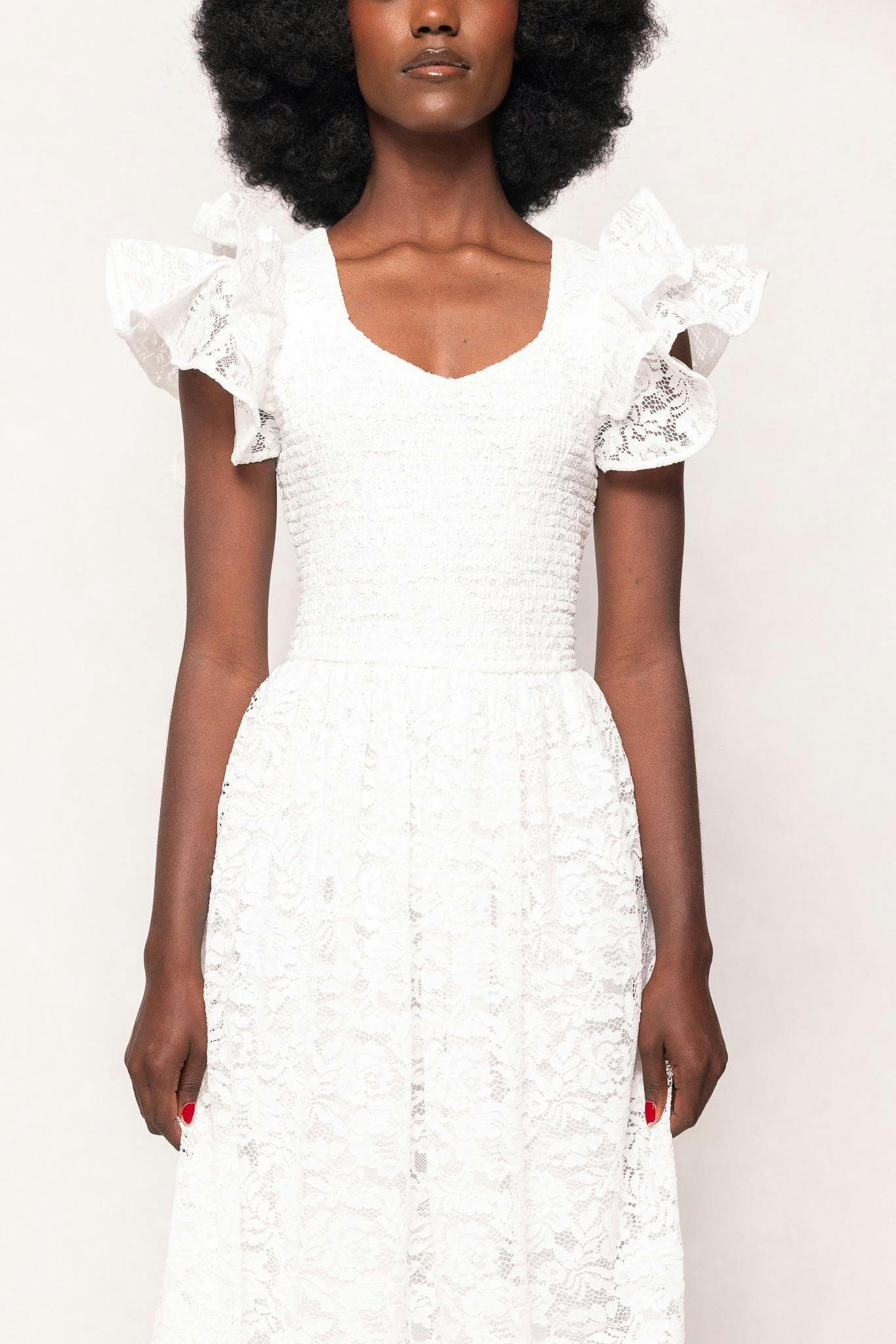 Hattie Dress in White Lace