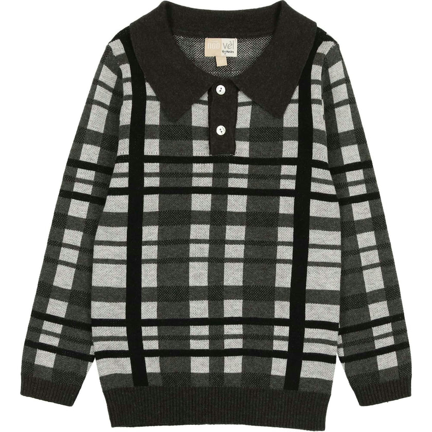 Plaid Button Collared Crew Fit Sweater
