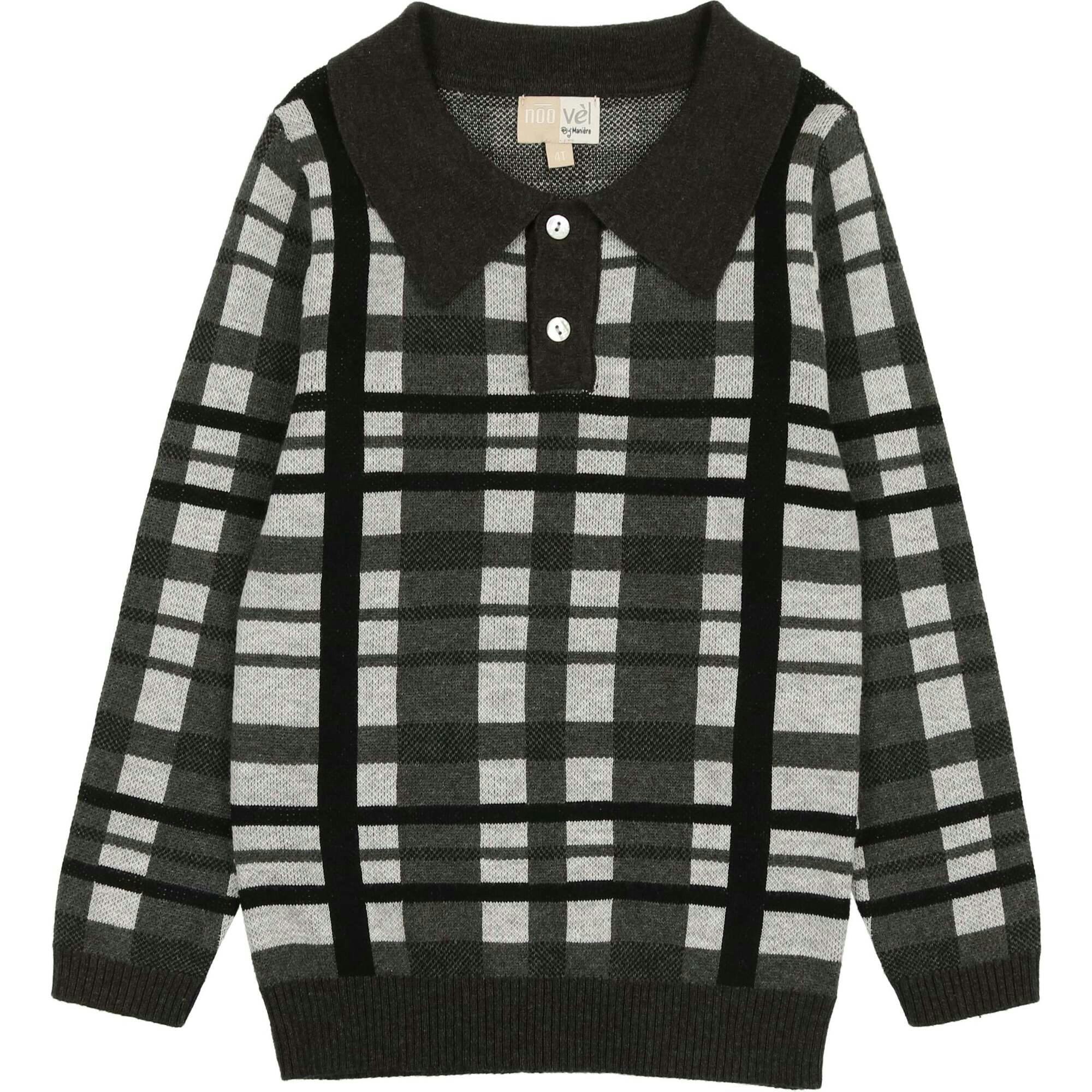 Plaid Button Collared Crew Fit Sweater