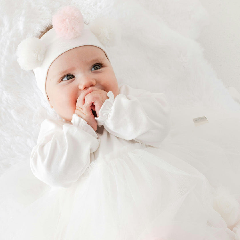 White Petit Love Pom Dress & Headband