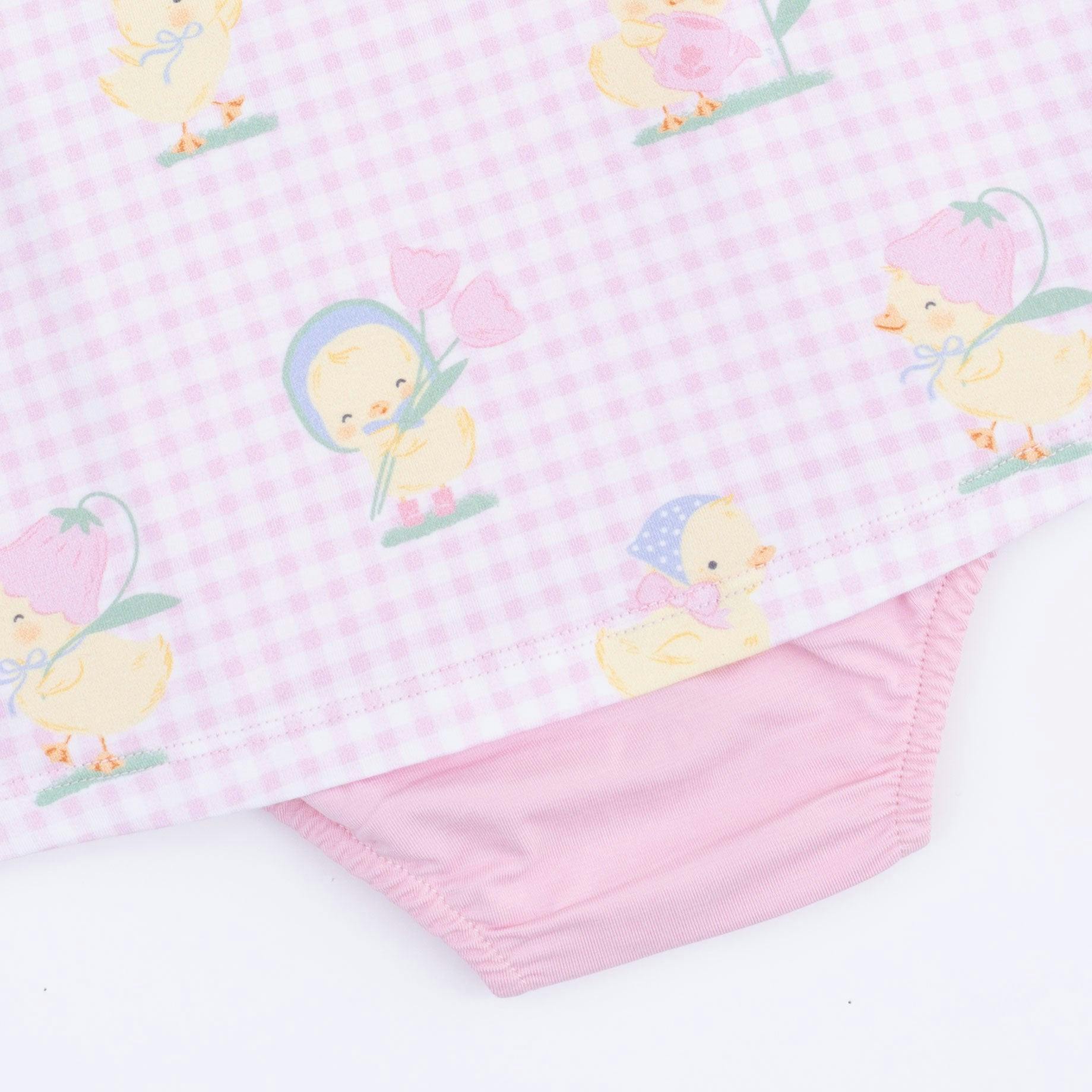 Vintage Spring Ducklings Pink - A-Line Bodysuit Dress
