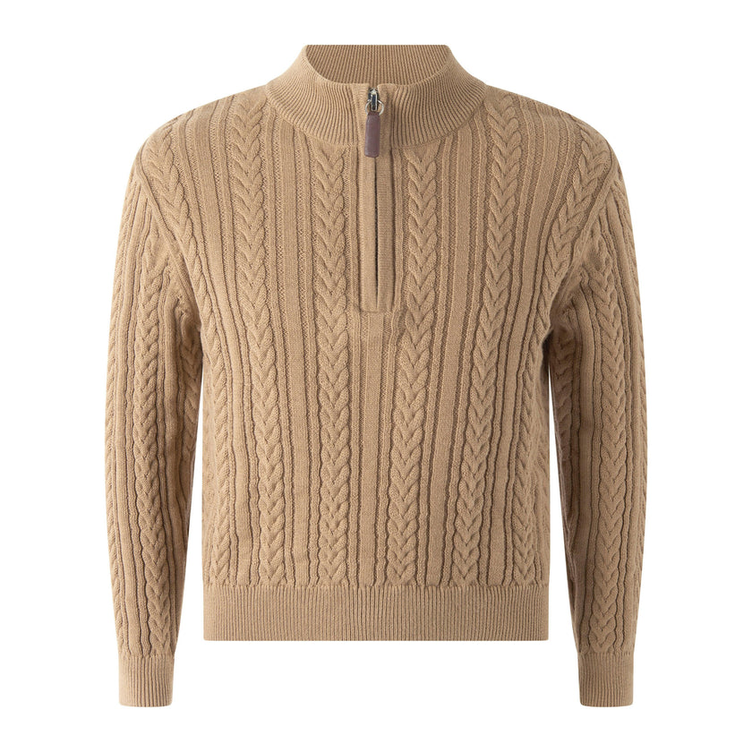 Half-zip Cable Knit Sweater, Brown