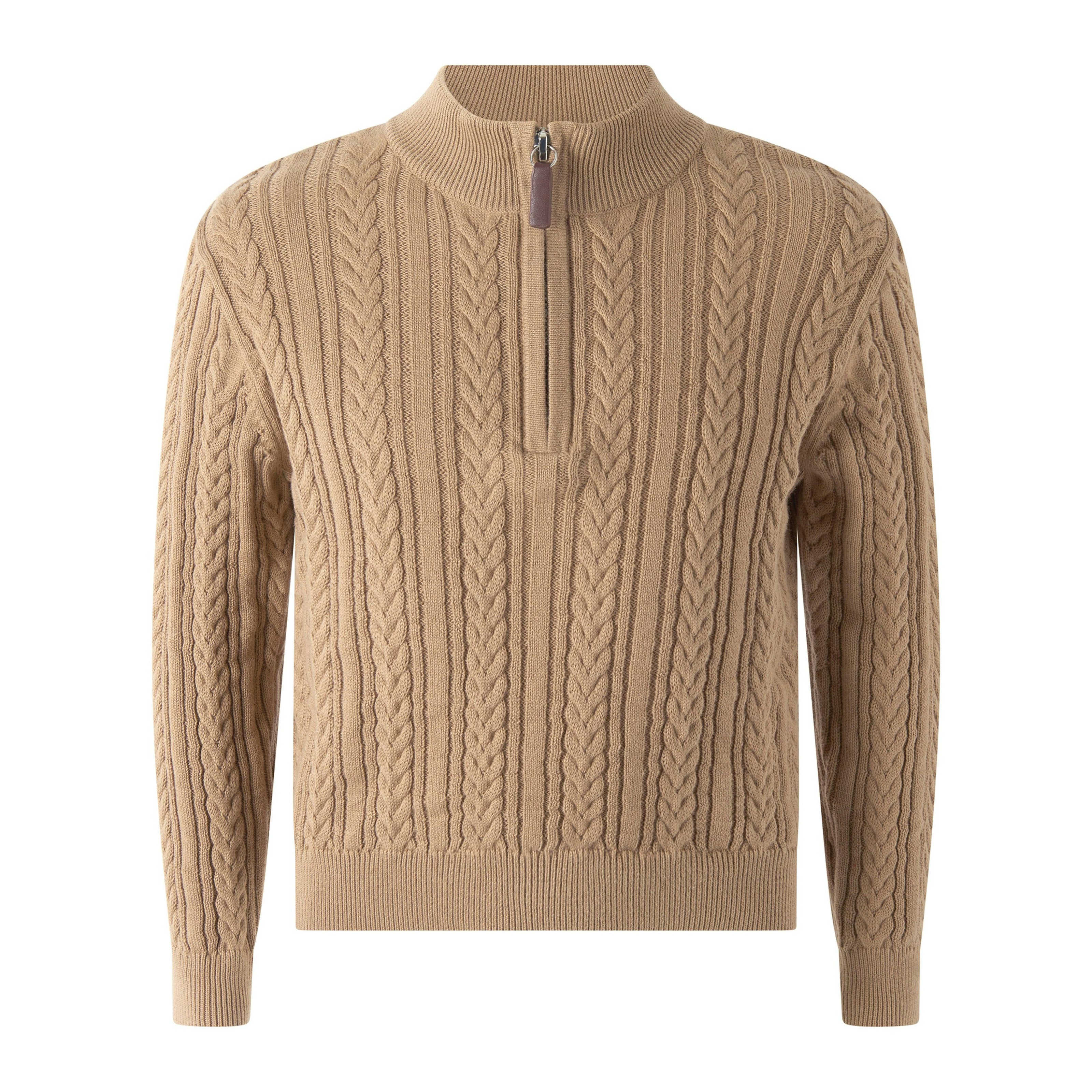 Half-zip Cable Knit Sweater, Brown