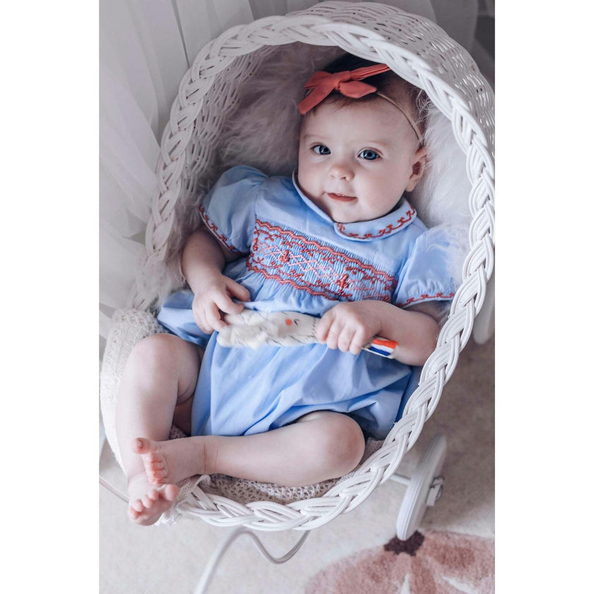Princess Charlotte Sky Blue Smocked Baby Romper