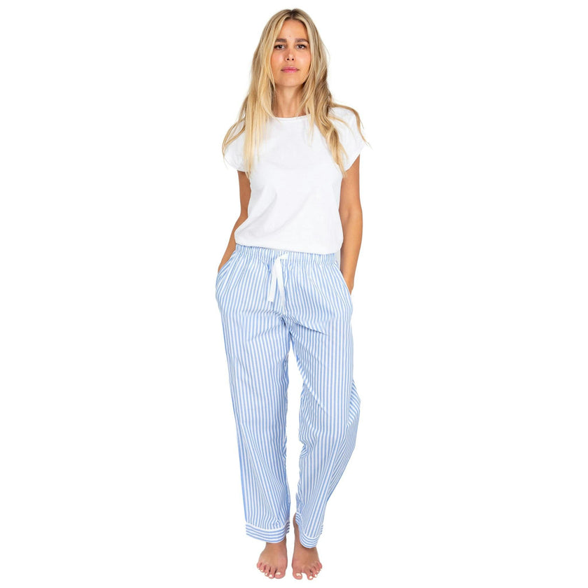 Women's Braddock Classic PJ Pants - Blue Stripe Organic Cotton Poplin