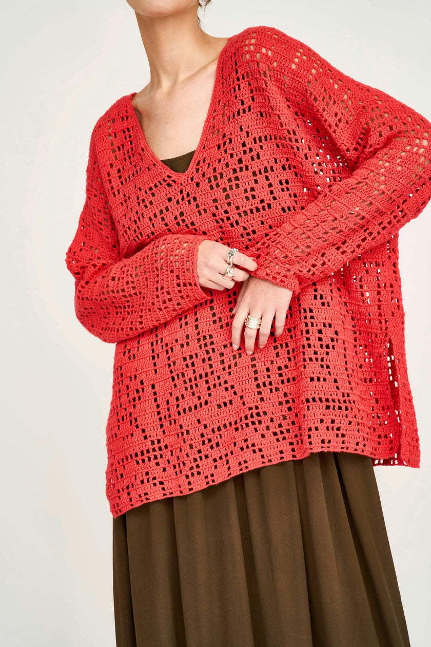 Madrid Hand Crochet Tunic in Chili