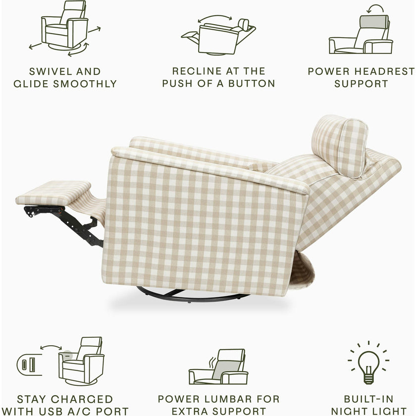 Willa Pro Power Glider Recliner w/ Power Lumbar in Tan Gingham