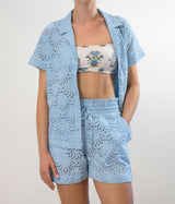 Dakota Eyelet Button Up Shirt in Powder Blue
