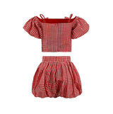 Plaid Bow Bubble Skort Set
