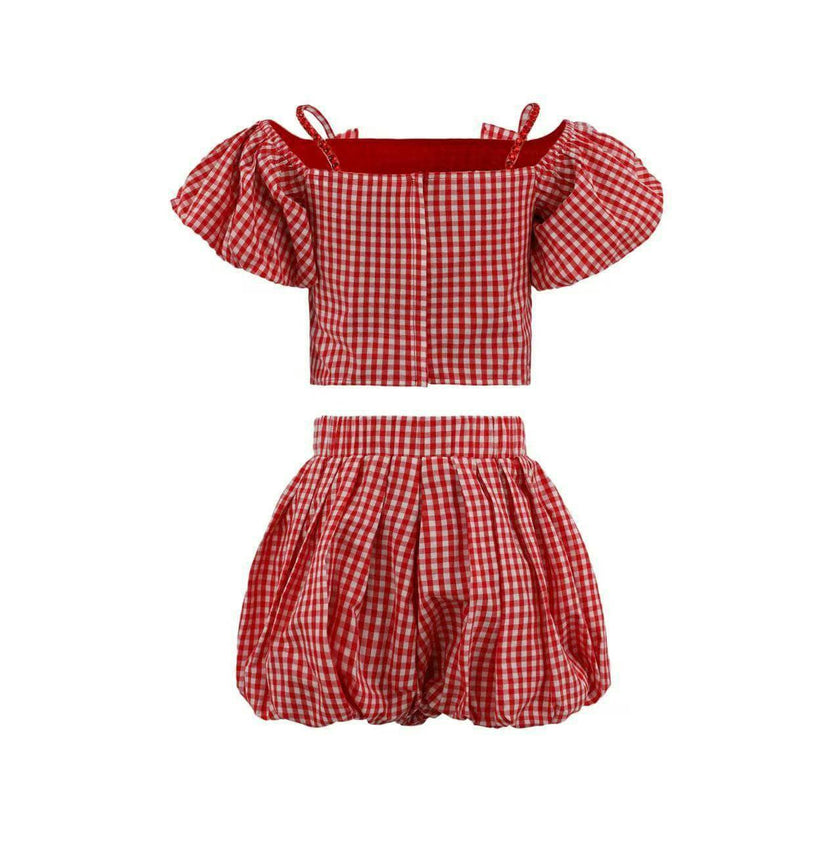 Plaid Bow Bubble Skort Set