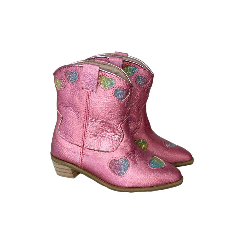 Pink Iridescent Heart Cowgirl Boots