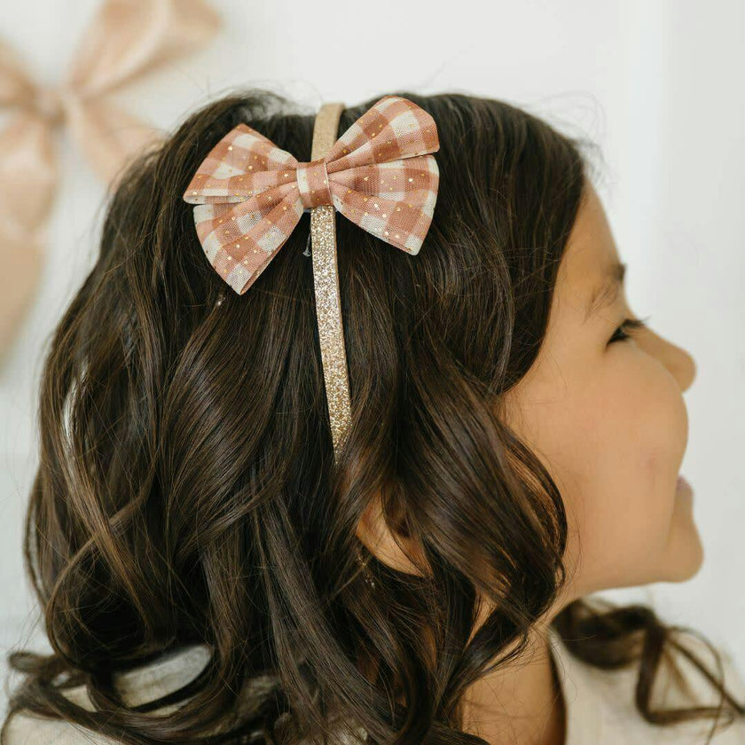 Gingham Printed Tulle Bow Headband