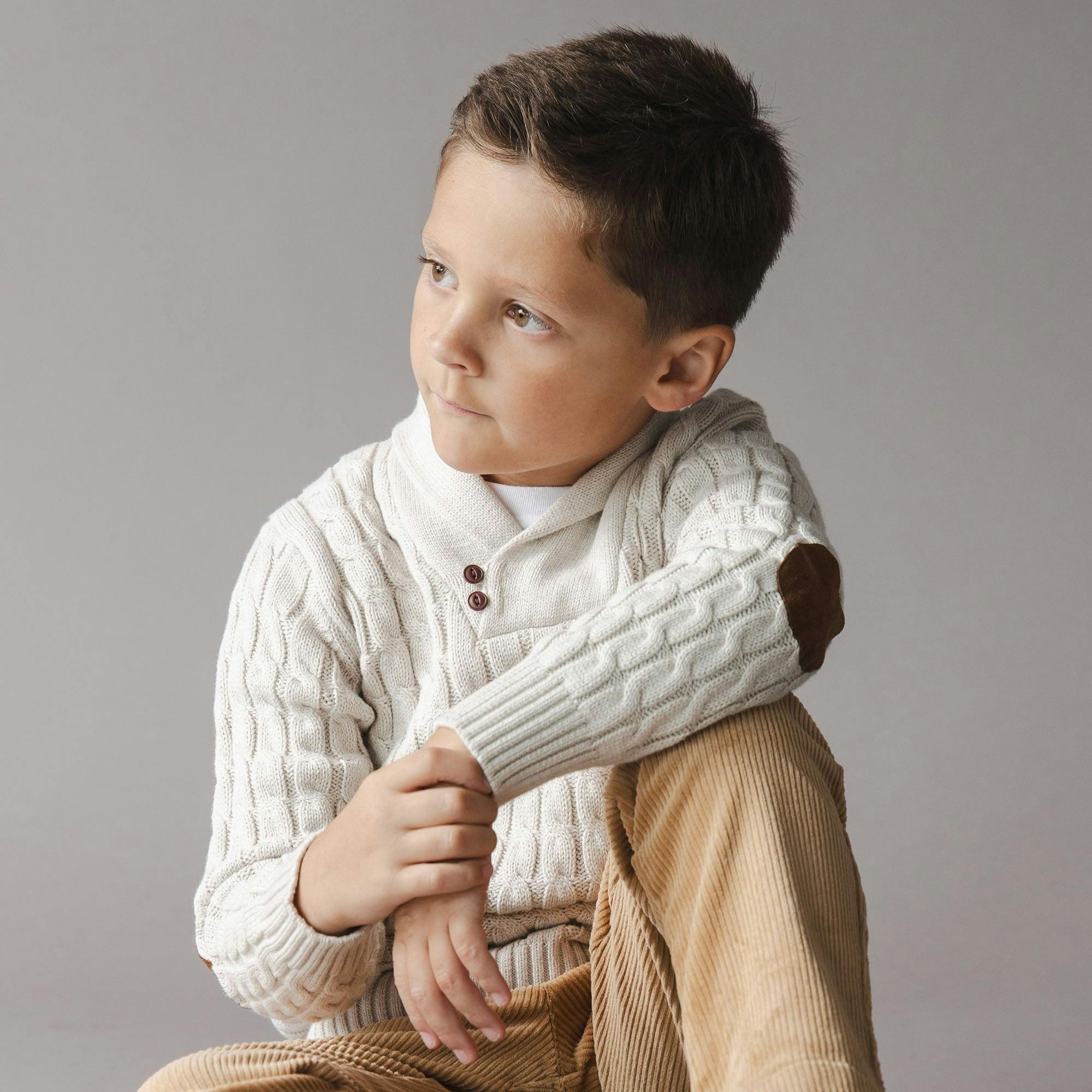 Organic Shawl Collar Cable Sweater