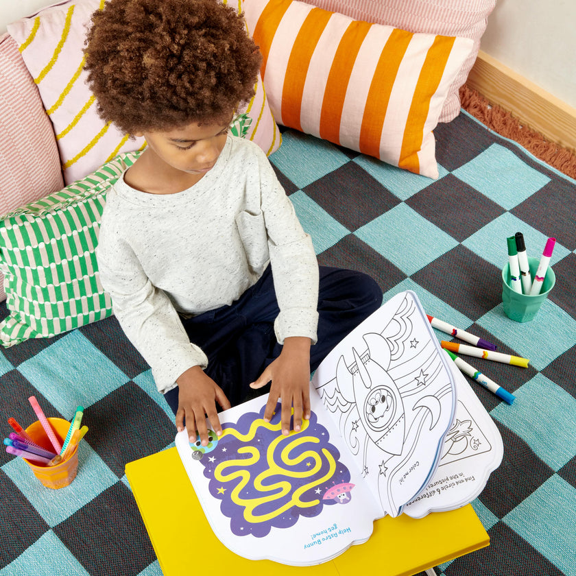 Playful Pages Activity Book - Games Coloring Stickers - Pets in Space - 60 Pages