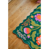 Green Base Pink Floral Wavy Rug by Jessica Miller
