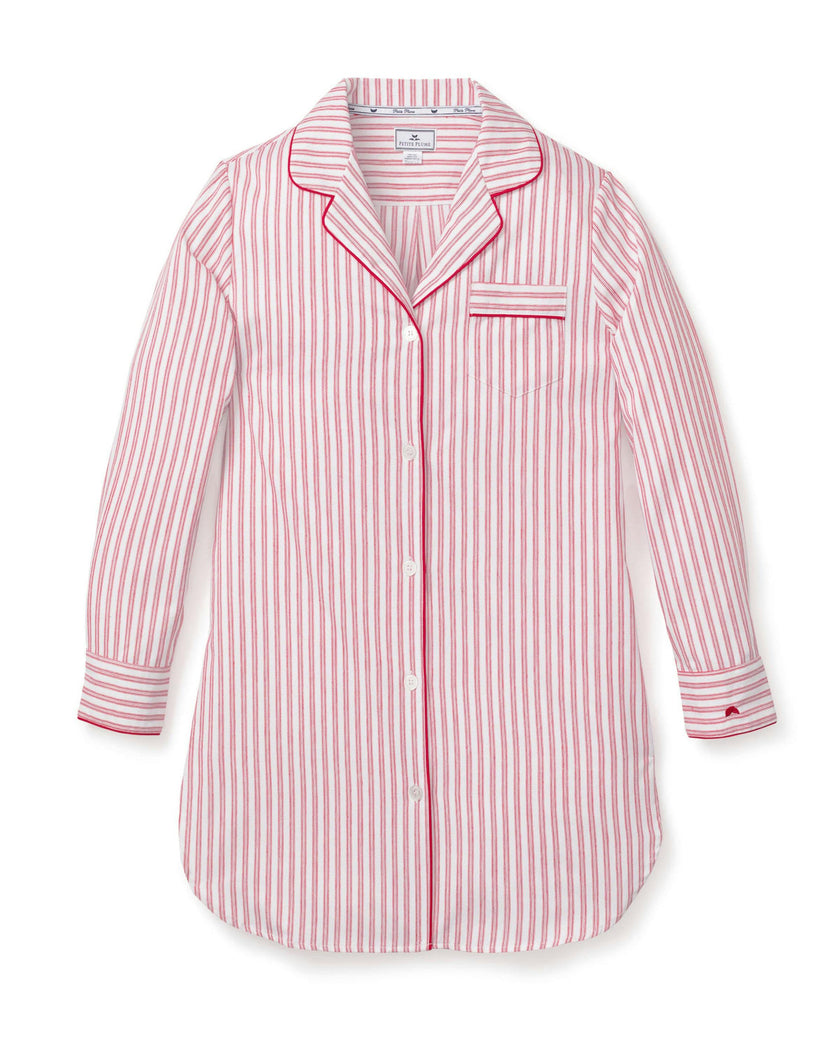 Women's Twill Nightshirt in Antique Red Ticking
