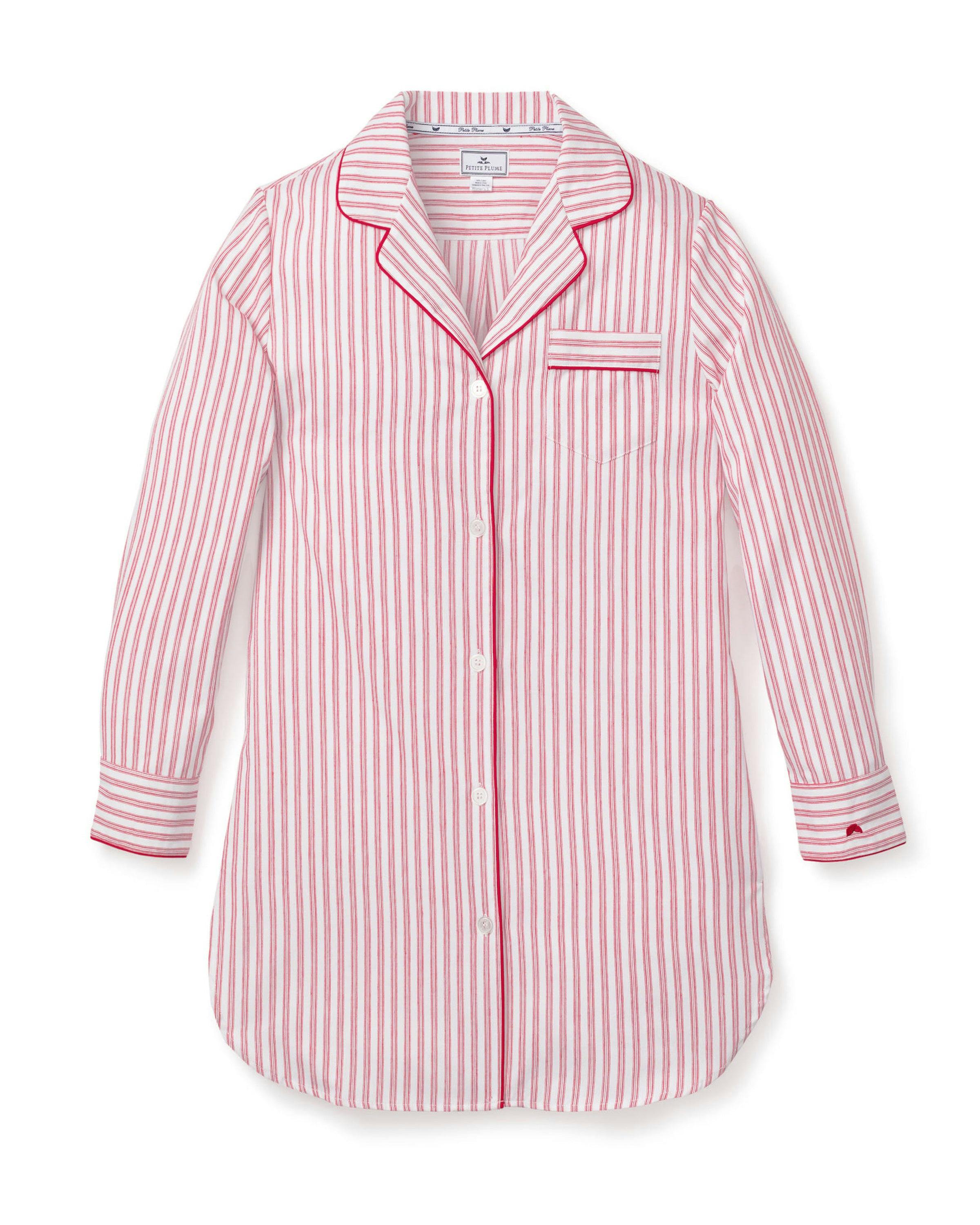 Women's Twill Nightshirt in Antique Red Ticking