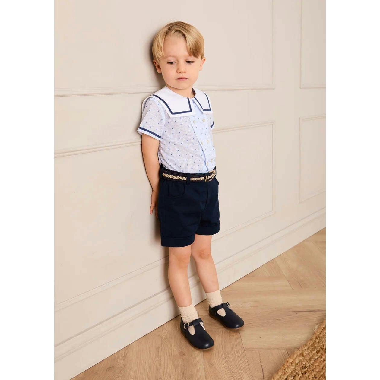 Noah Check Mariner Collar Double Breasted Shirt in Blue (18mths-6yrs)