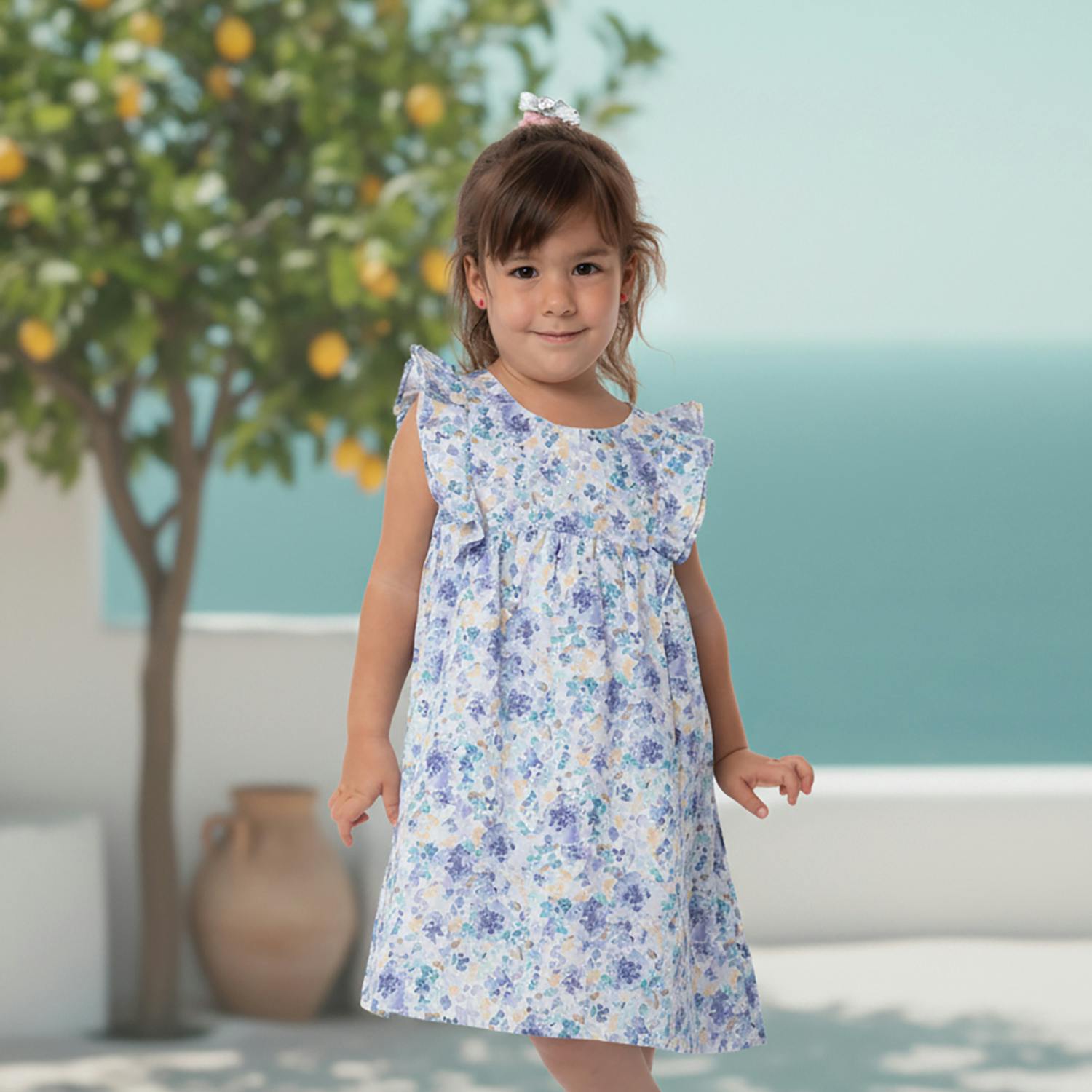 Elena Baby Dress Sleeveless, Watercolor Blue Yellow