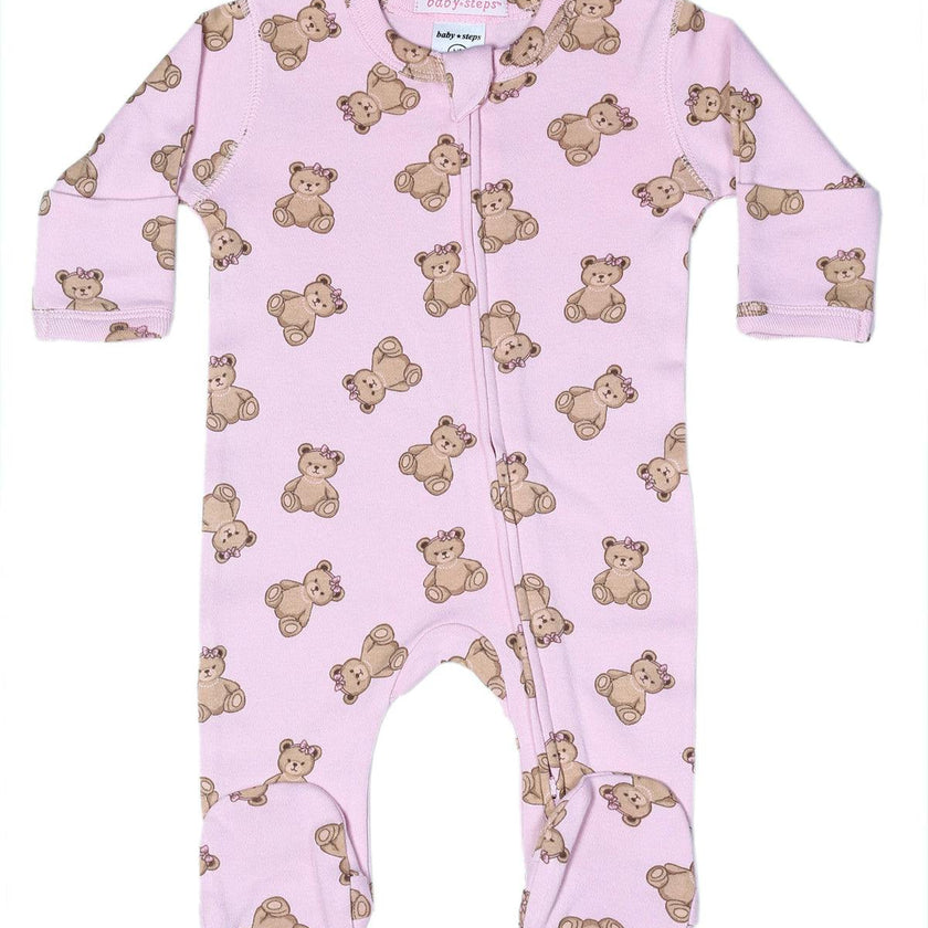 Baby Zipper Footie - Bow Bears