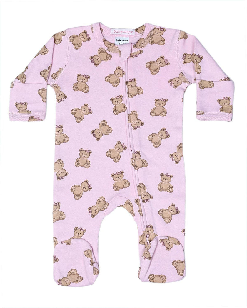 Baby Zipper Footie - Bow Bears