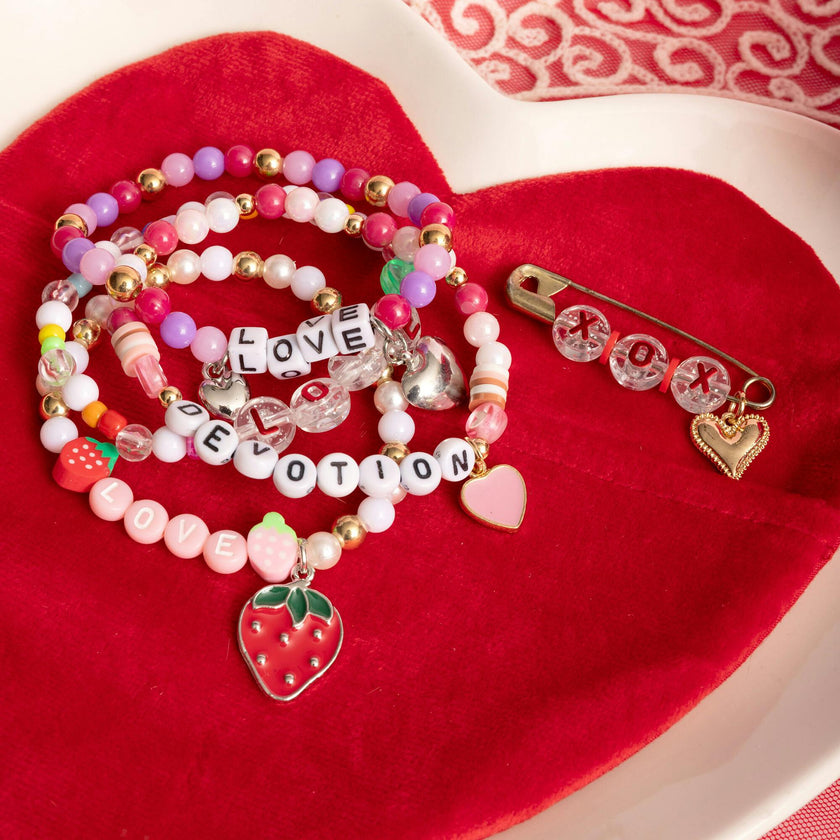 Short & Sweet Pink Letter and Red Strawberry Charm Mini Pink DIY Bead Jar