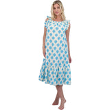 Eva Women's Ruffle Sundress Cream Aqua Ikat, Blue