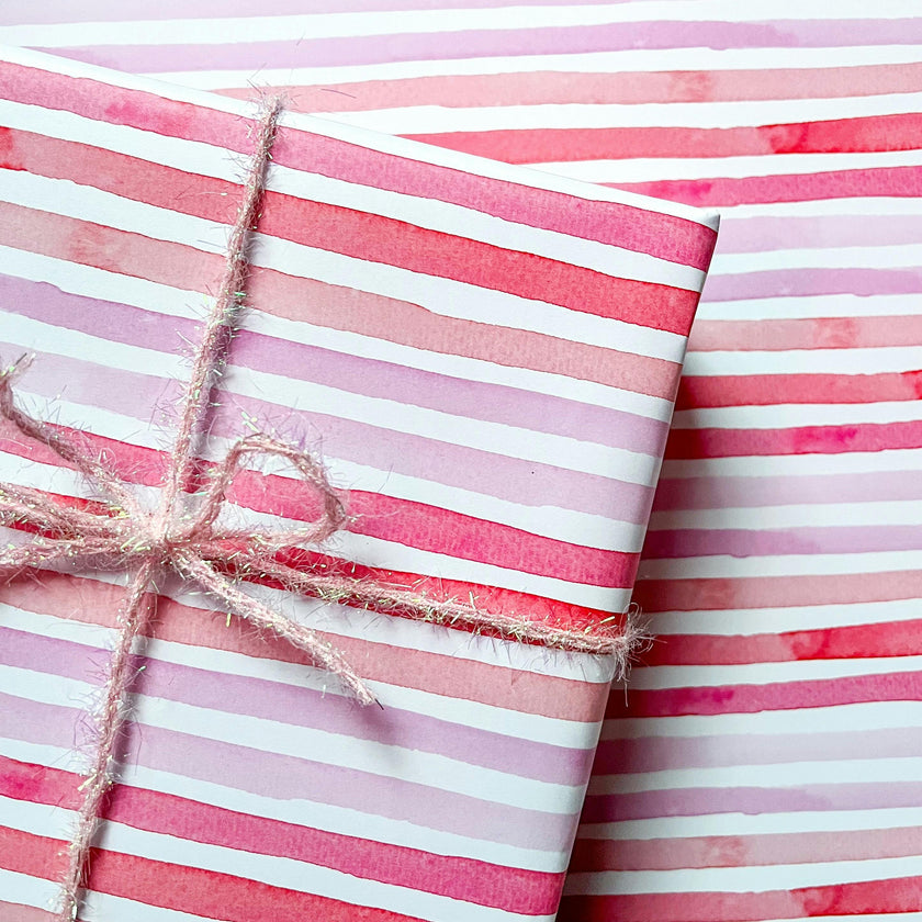 Pink Watercolor Stripes Gift Wrap