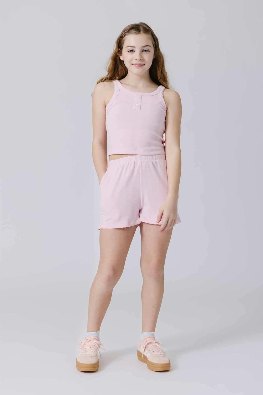 Girls Pointelle Short in Peony Pink