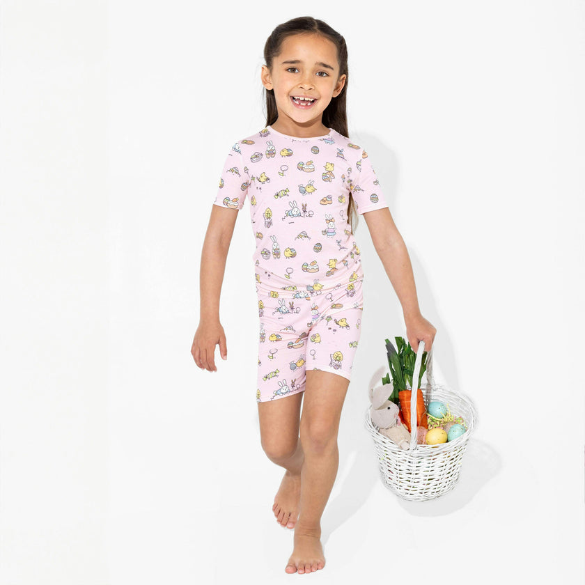 Easter Bunny Pink Bamboo Kids Pajama Short Set