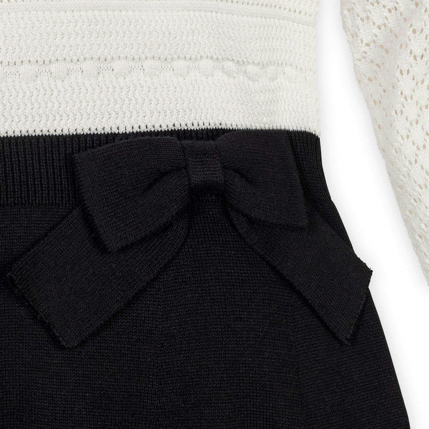 Organic Peter Pan Collar Sweater Dress with Bow, Black
