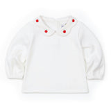 White Knit Blouse With Embroidered Apples