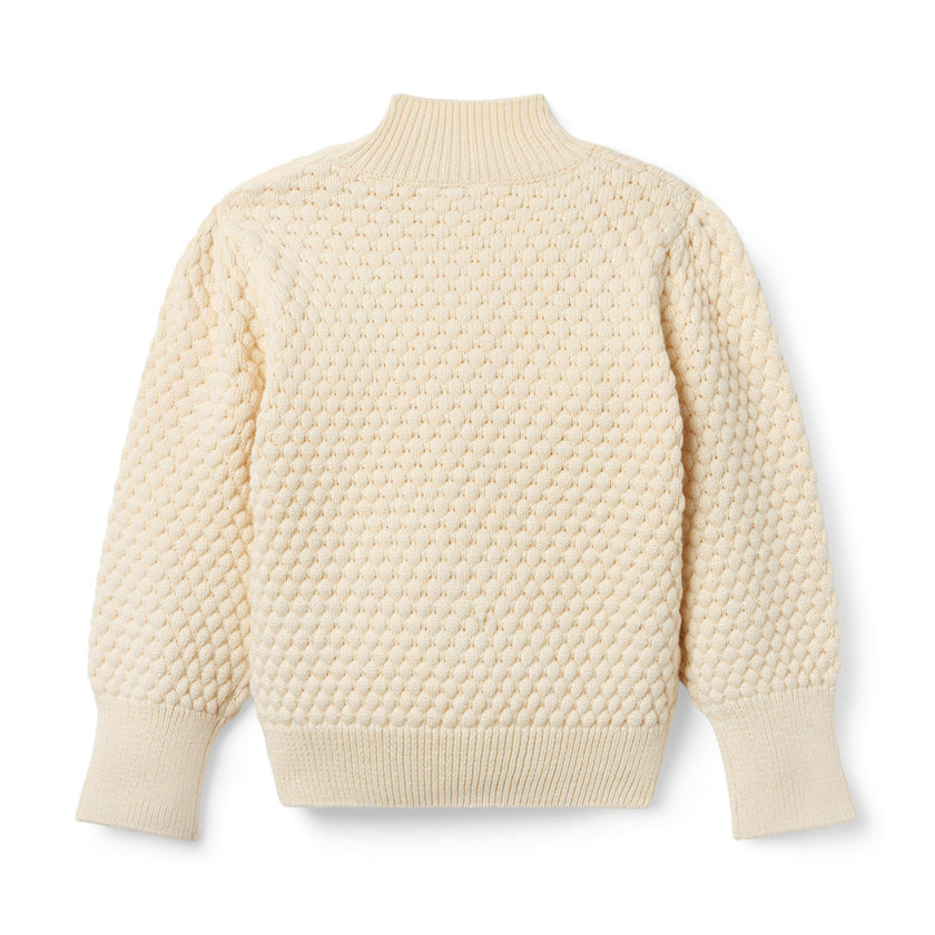Textured Knit Puff Sleeve Sweater, ivory