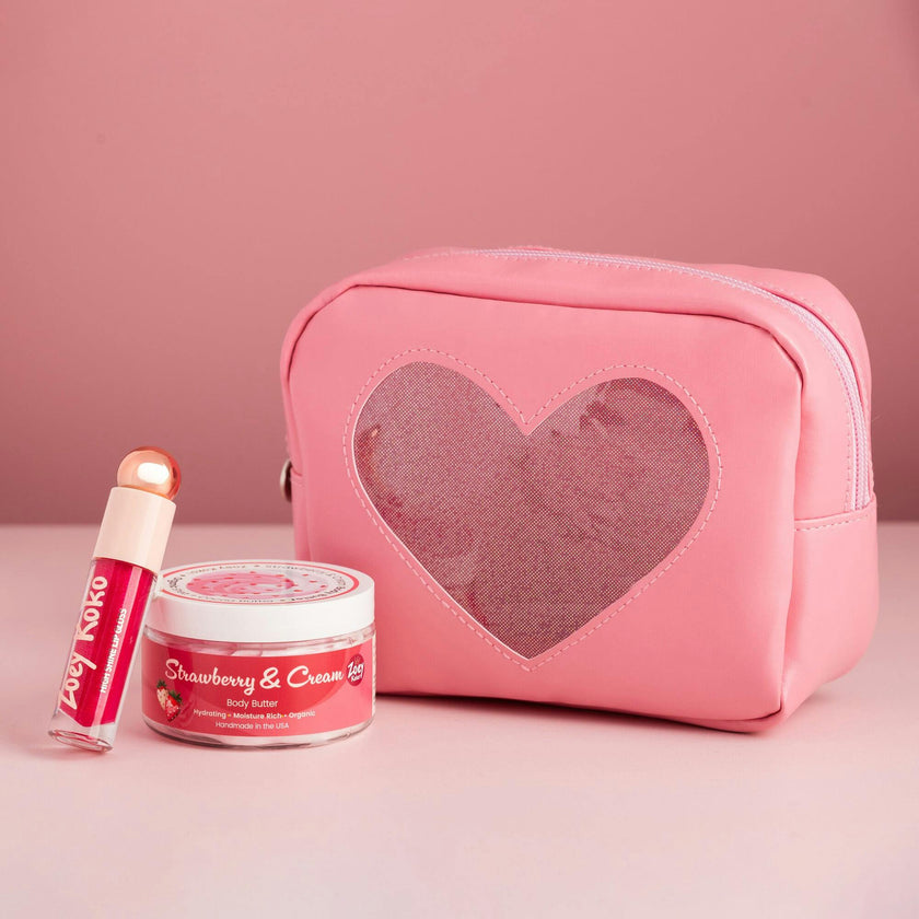 Pink Glitter Heart Cosmetic Bag