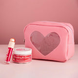 Pink Glitter Heart Cosmetic Bag